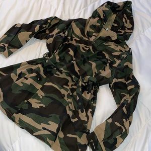 Camouflage fatigue style trench coat